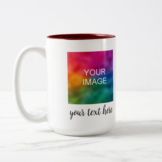Custom Upload Your Photo Business Logo Own Text Two-Tone Coffee Mug (Left)