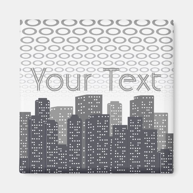 Custom Urban Cityscape Shades of Grey Custom Text Magnet (Front)