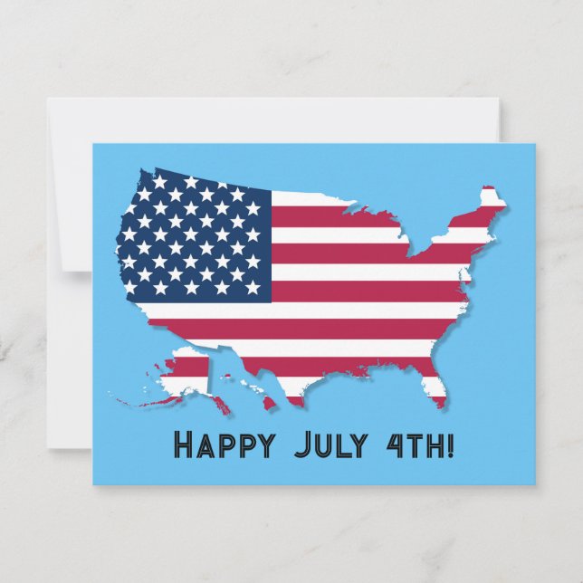 Custom US Map Flag Red White Blue Happy July 4th Holiday Card (Front)