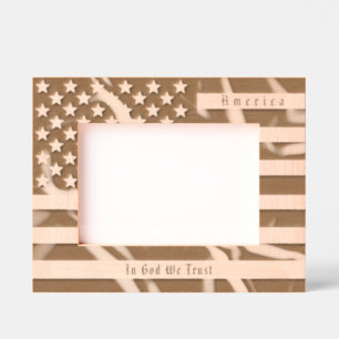 Custom US Motto and Vintage Folded American Flag Etched Frames