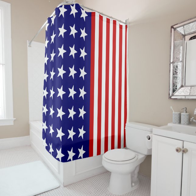 Custom USA American Flag Design Pattern Shower Curtain (In Situ)