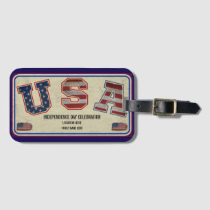 Custom USA American Flag Holiday 4th of July Luggage Tag
