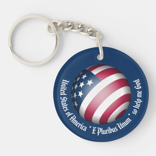Custom USA Flag and Map Globe, Naturalisation Oath Key Ring (Front)