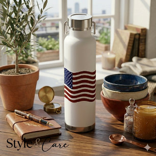 Custom USA Flag Mark Water Bottle Patriotic Style