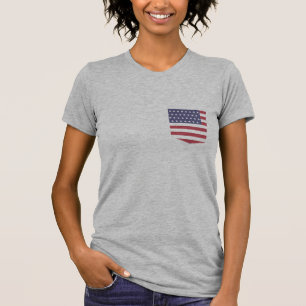 Custom USA Flag Pocket Tee, Patriotic Fake Pocket T-Shirt
