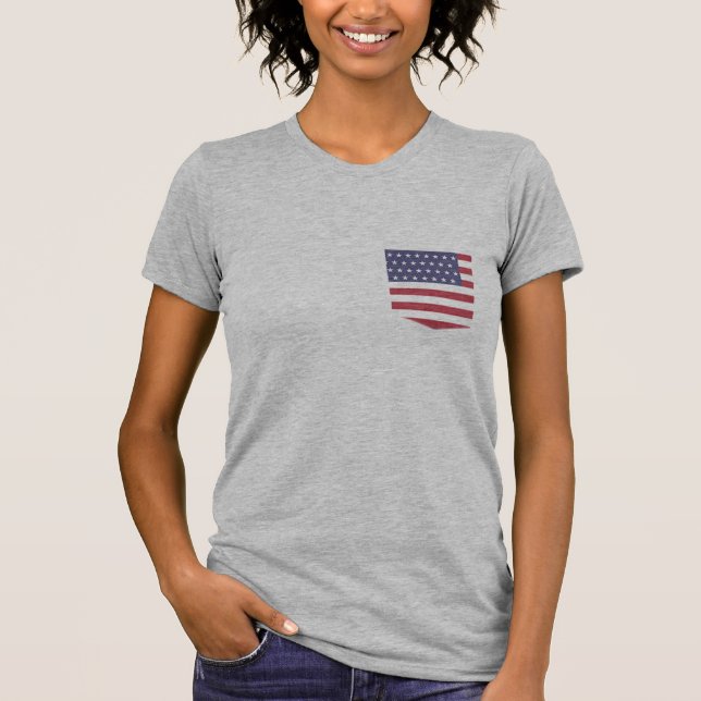 Custom USA Flag Pocket Tee, Patriotic Fake Pocket T-Shirt (Front)