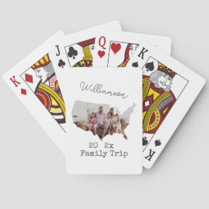 Custom USA Map Outline Vacation Family Photo Playing Cards