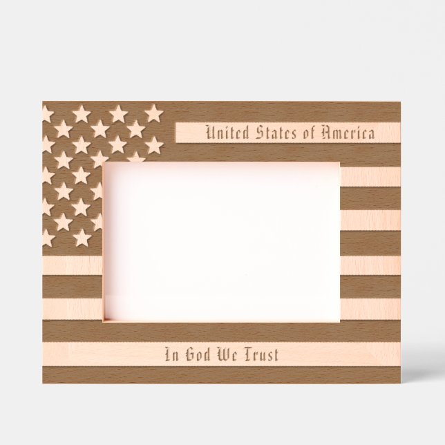 Custom USA Motto and American Flag Etched Frames (Front)