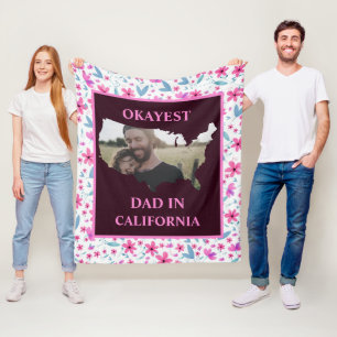 Custom USA photo Okayest dad Fathers day Fleece Blanket