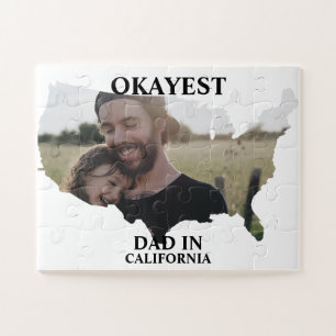 Custom USA photo Okayest dad Fathers day Jigsaw Puzzle