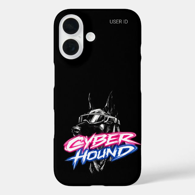 Custom User ID Cyber Hound Doberman iPhone 16 Case (Back)