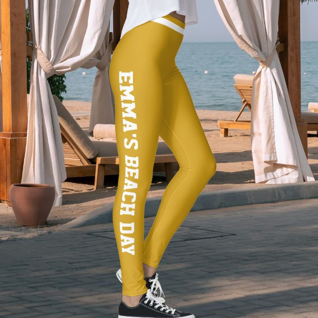 Custom Vacation Fun Classy Mustard Gold Striped Leggings (Creator Uploaded)