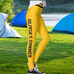 Custom Vacation Fun Sunshine Yellow Black Striped Leggings