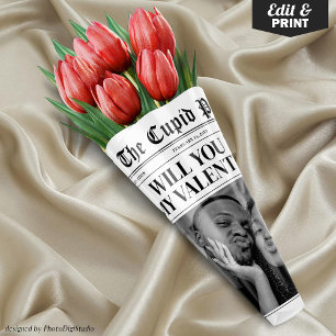 Custom Valentine Newspaper Flower Bouquet Gift Wrapping Paper Sheet