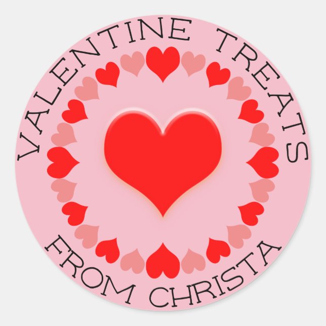 Custom Valentine Treats Circle of Hearts Gift Classic Round Sticker (Front)
