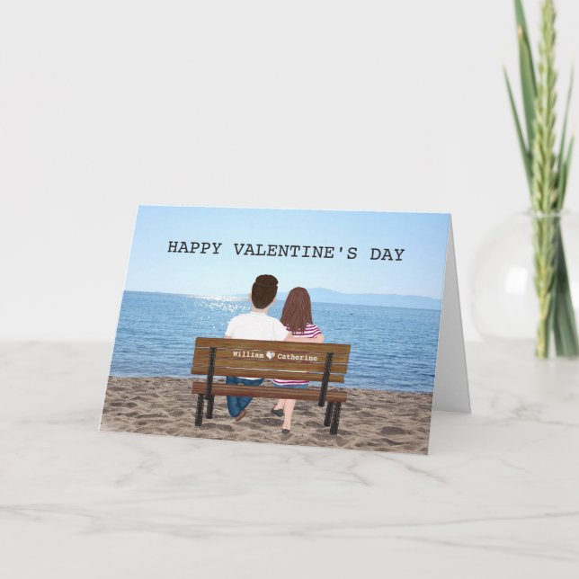 Custom Valentine's Day Couple Beach Bench Names Card (Front)