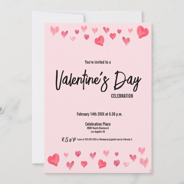 Custom Valentine's Day Friends watercolor hearts Invitation (Front)