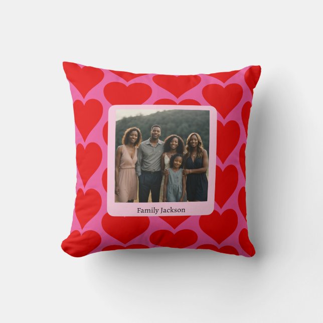 custom valentine's day hearts love pink red photo  cushion (Front)