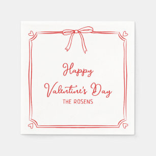 Custom Valentine's Day Party Cute Red Bow Hearts Napkin