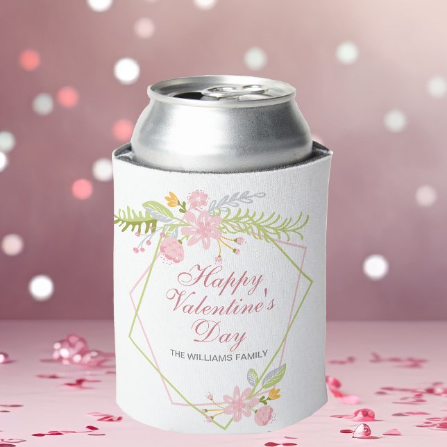 Custom Valentines Day Pretty Pink Floral Party Can Cooler (Creator Uploaded)