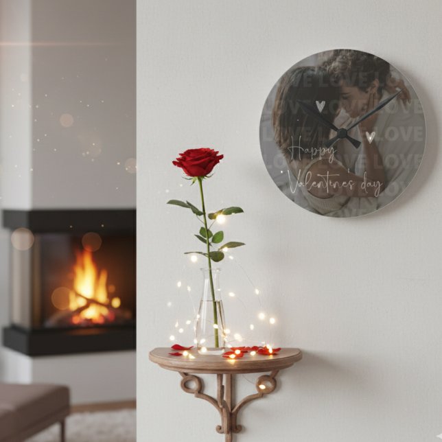 Custom Valentine's Day Romantic Couple Photo  Round Clock (Creator Uploaded)