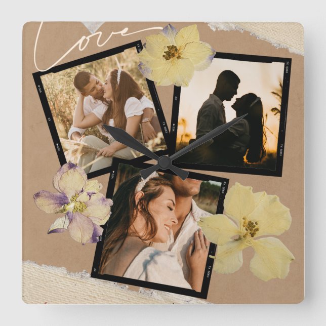 Custom Valentine's Day Romantic Couple Photo  Square Wall Clock (Front)
