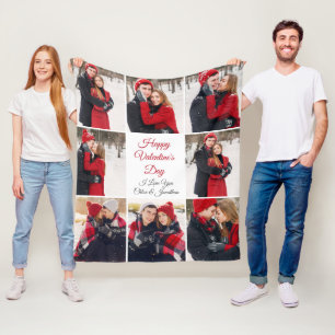 Custom Valentine's Day Romantic Love Photo Collage Fleece Blanket