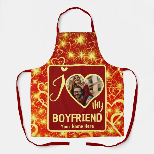 Custom Valentines Heart Photo I Love My Boyfriend Apron (Front)
