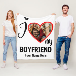 Custom Valentines Heart Photo I Love My Boyfriend Fleece Blanket