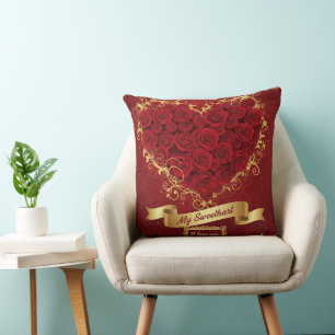 Custom Valentine'S Red Rose Heart Love Cushion