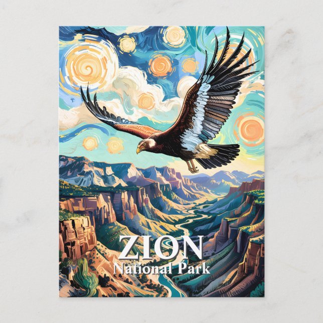 Custom Van Gogh Zion Canyon Bird California Condor Postcard (Front)