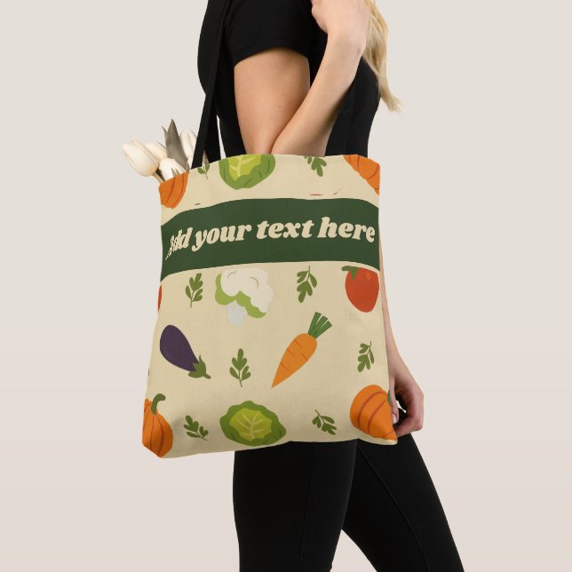 Custom Veggie Tote Bag Sunshine & Veggies Pattern (Close Up)