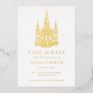 Custom Venue Illustration Gold Foil Invitation