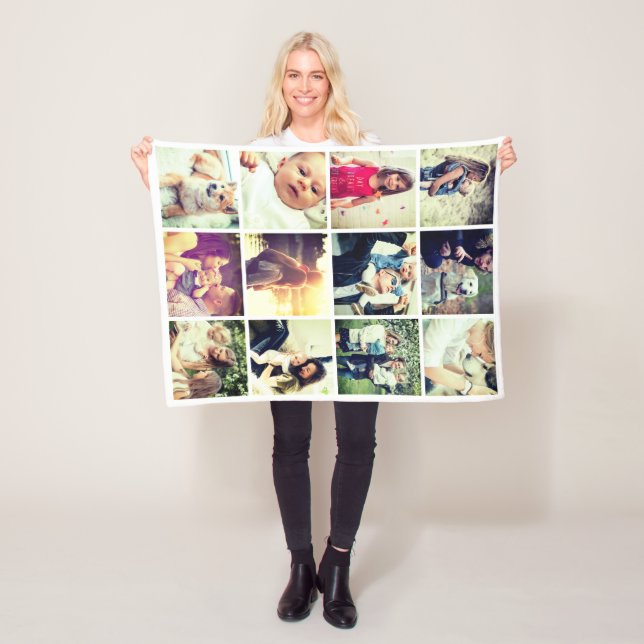 Custom vertical photo collage fleece blanket (In Situ)