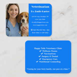 Custom Veterinarian Business Card with Photo Blue