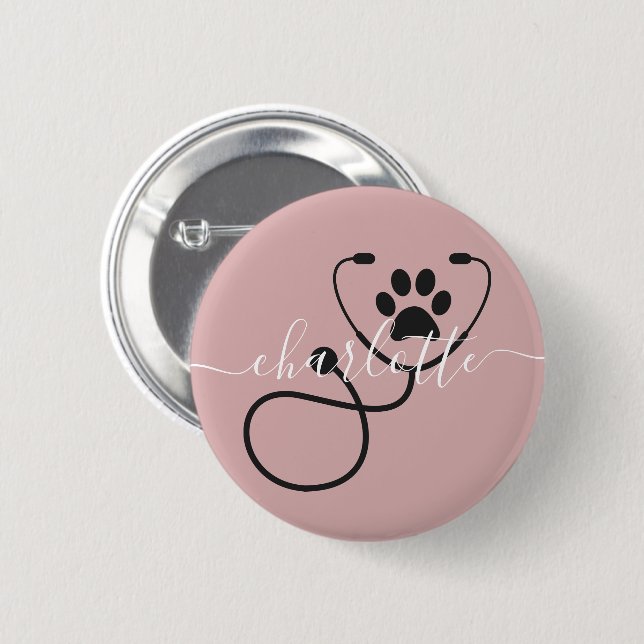 Custom Veterinarian Veterinary Tech Vet Assistant 6 Cm Round Badge (Front & Back)