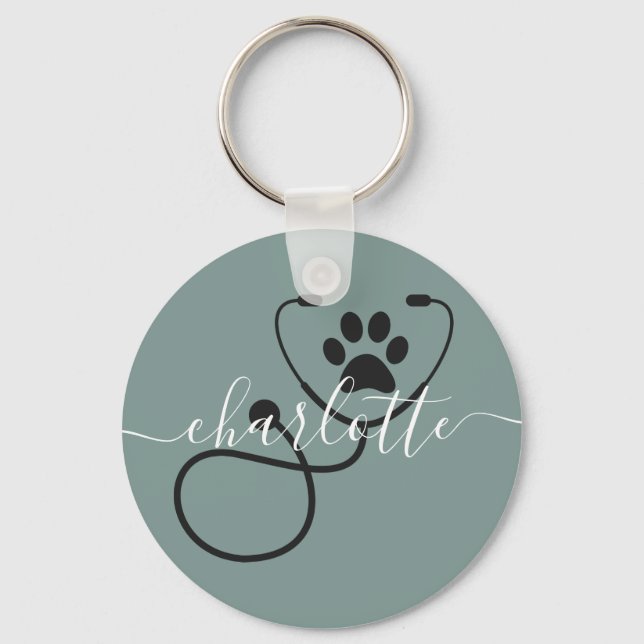 Custom Veterinarian Veterinary Tech Vet Assistant Key Ring (Front)