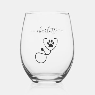 Custom Veterinarian Veterinary Tech Vet Assistant Stemless Wine Glass