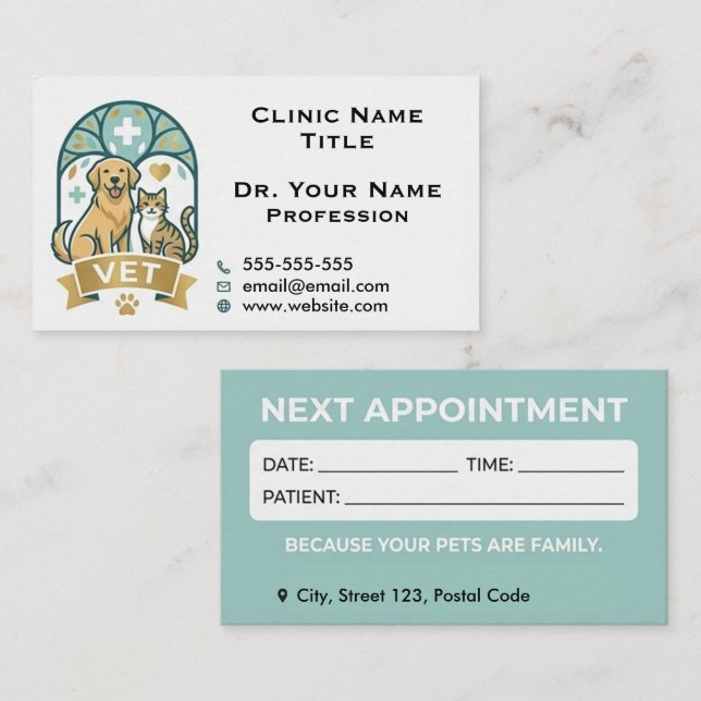 Custom Veterinary & Appointment Reminder  Business Card (Front/Back)