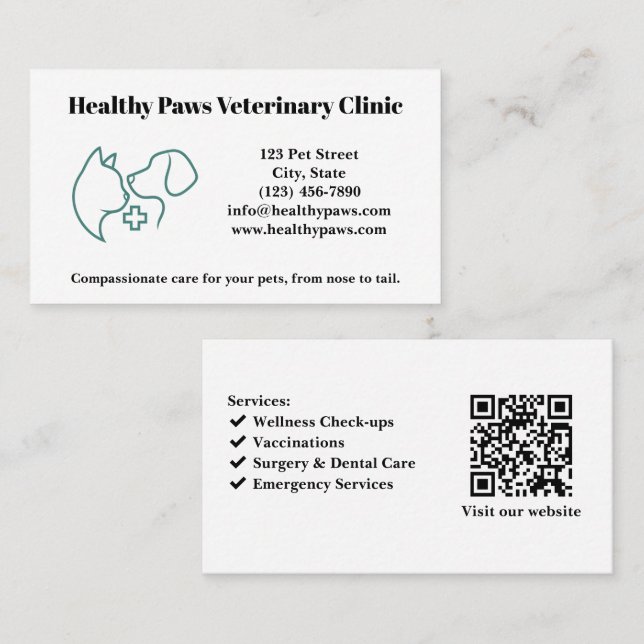 Custom Veterinary Clinic Business Card with Logo (Front/Back)