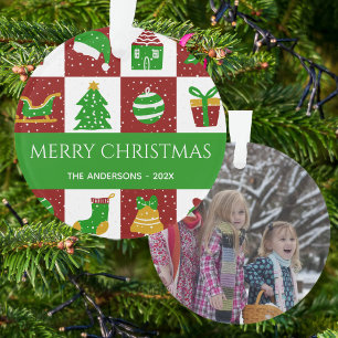 Custom Vibrant Bright Red Christmas Photo Ornament