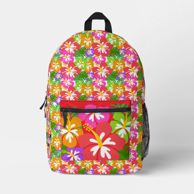Custom Vibrant Hibiscus Colourful Aesthetic Printed Backpack (Front)