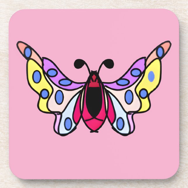 Custom Vibrant Modern Folk Butterfly Art Coaster (Front)
