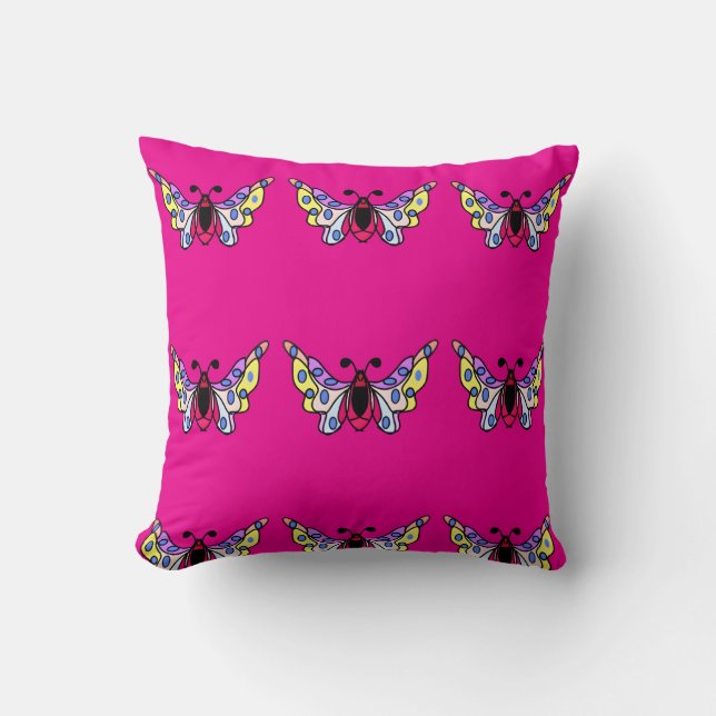 Custom Vibrant Modern Folk Butterfly Art Cushion (Front)