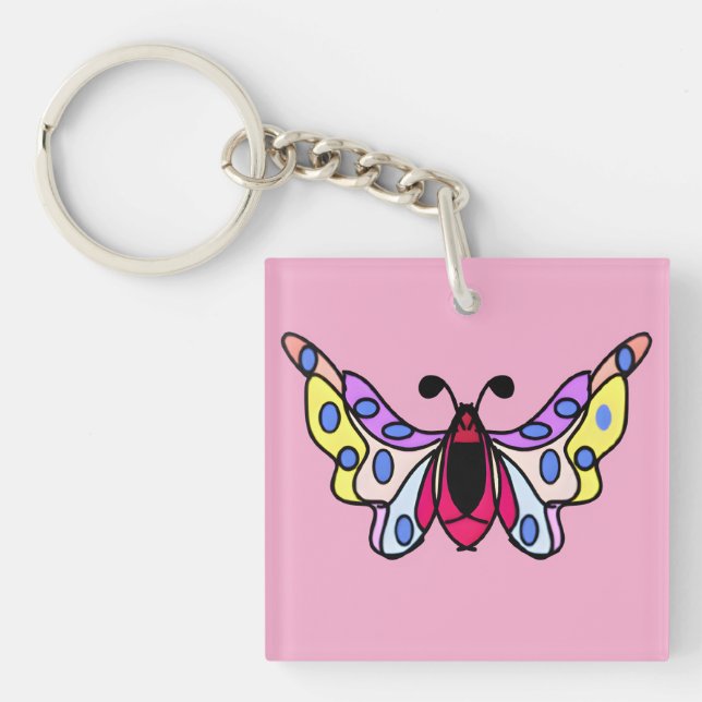 Custom Vibrant Modern Folk Butterfly Art Key Ring (Front)