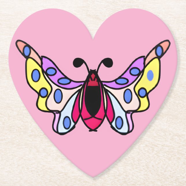 Custom Vibrant Modern Folk Butterfly Art Paper Coaster (Front)