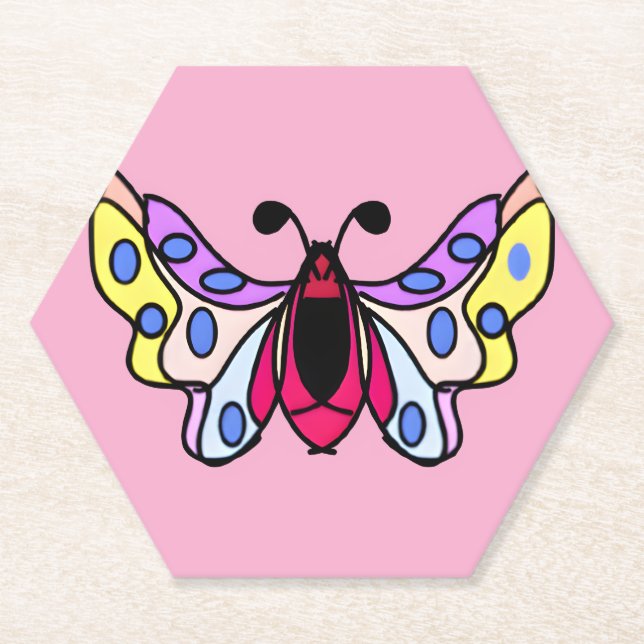 Custom Vibrant Modern Folk Butterfly Art Paper Coaster (Front)