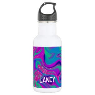 Custom Vibrant Pink Teal Groovy Glitter Girl Party 532 Ml Water Bottle
