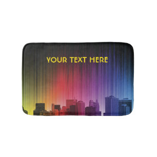 Custom Vibrant Rainbow Neon City Skyline Bath Mat