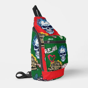 Custom vibrant streetart background monster Green Sling Bag
